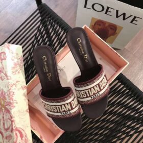 Dior Dway Mule In Embroidered Cotton Burgundy Dior Dway Mule In Embroidered Cotton Burgundy