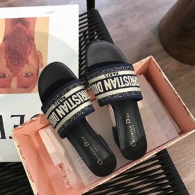 Dior Dway Mule In Embroidered Cotton Navy Dior Dway Mule In Embroidered Cotton Navy
