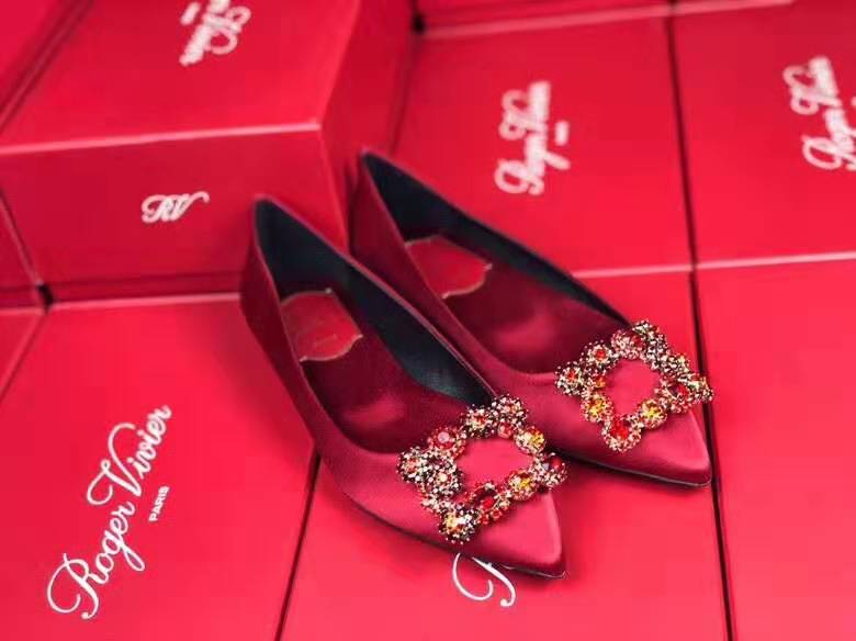 Roger Vivier Flower Strass Buckle Satin Flats