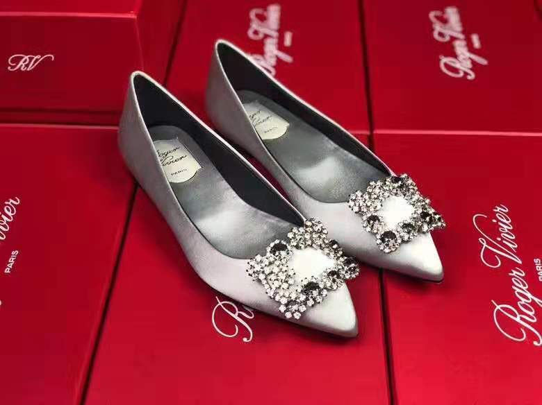 Roger Vivier Flower Strass Buckle Satin Flats