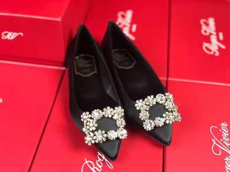 Roger Vivier Flower Strass Buckle Satin Flats