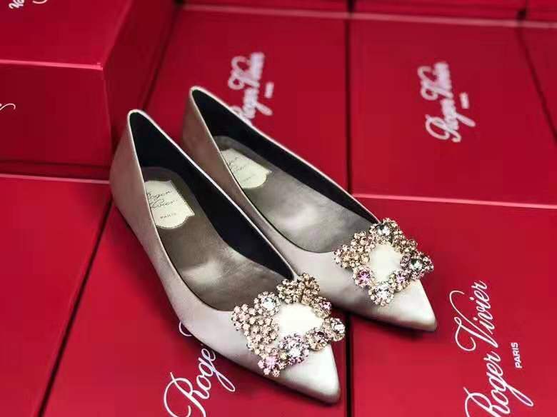 Roger Vivier Flower Strass Buckle Satin Flats