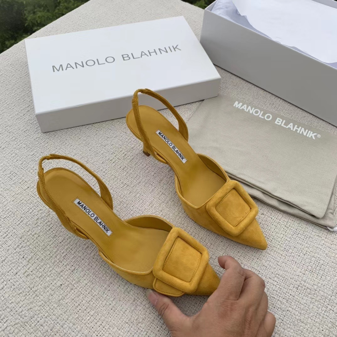 Manolo Blahnik Maysli Beige Suede Slingback Pumps