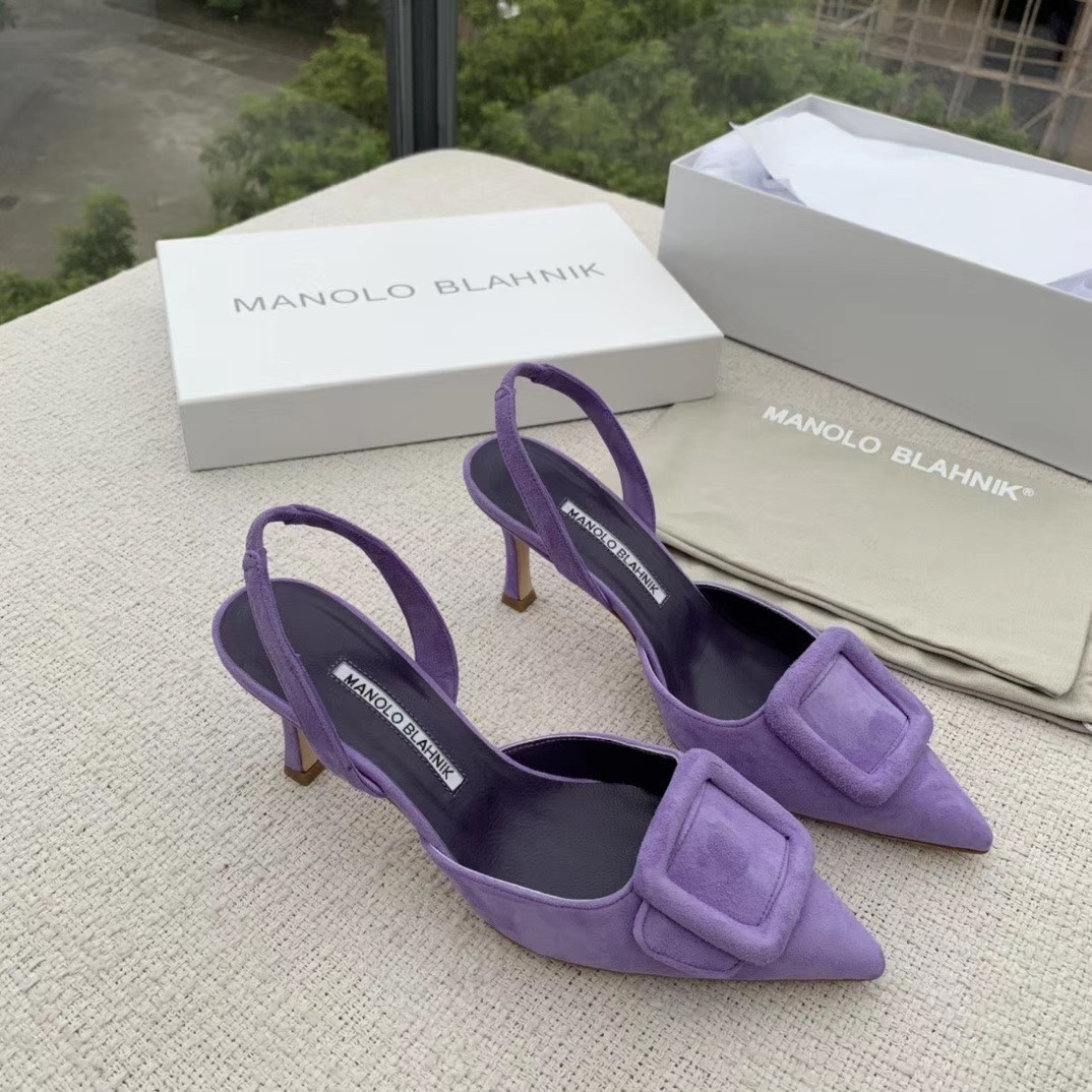 Manolo Blahnik Maysli Beige Suede Slingback Pumps