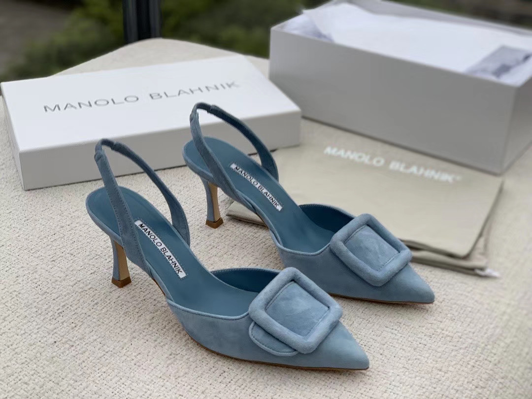Manolo Blahnik Maysli Beige Suede Slingback Pumps