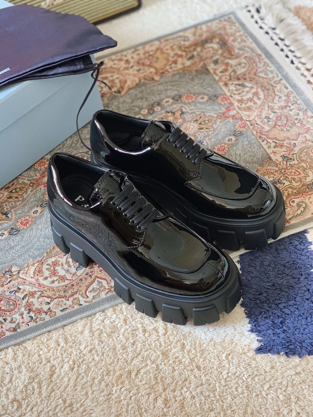 Prada Monolith Patent Leather Lace-Up Shoes