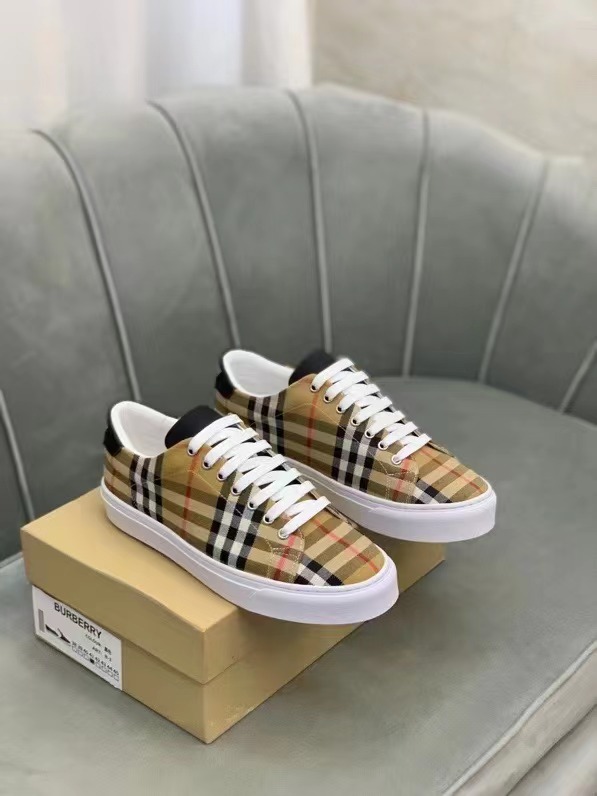 Burberry Leather and Vintage Check Cotton Sneakers