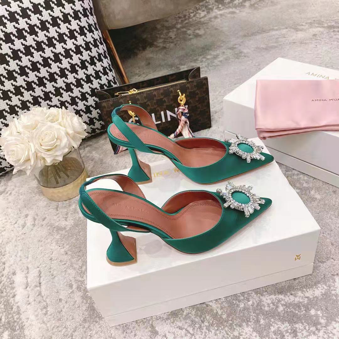 Amina Muaddi Begum Satin Rainbow