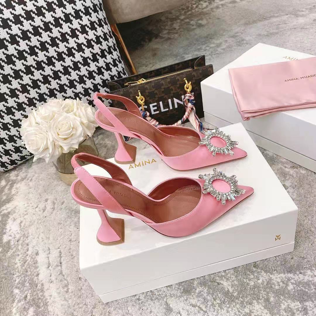 Amina Muaddi Begum Satin Rainbow