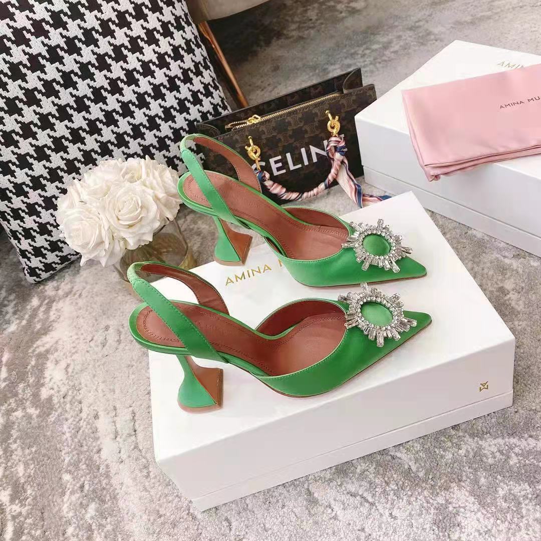 Amina Muaddi Begum Satin Rainbow