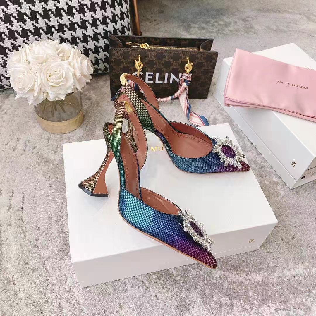 Amina Muaddi Begum Satin Rainbow