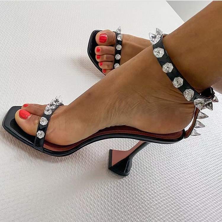 Amina Muaddi Julia Glass Embellished PVC Sandals