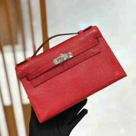 Hermès Kelly Pochette Lizard Rouge Vif PHW