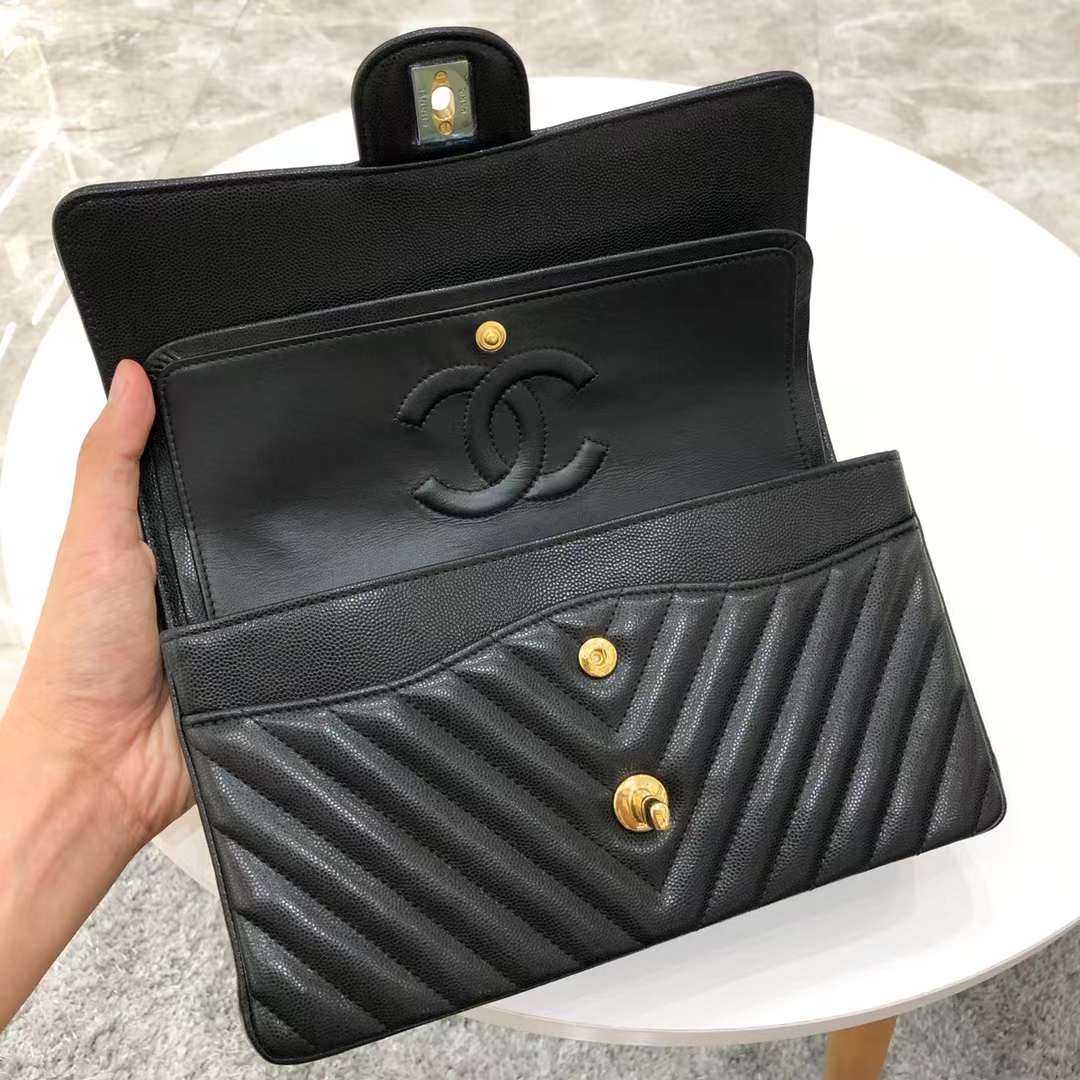 Chanel Classic Double Flap Chevron Black Medium Chanel Classic Double Flap Chevron Black Medium