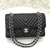 Chanel Classic Double Flap Chevron Black Medium