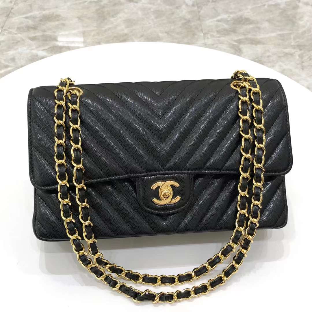 Chanel Classic Double Flap Chevron Black Medium Chanel Classic Double Flap Chevron Black Medium