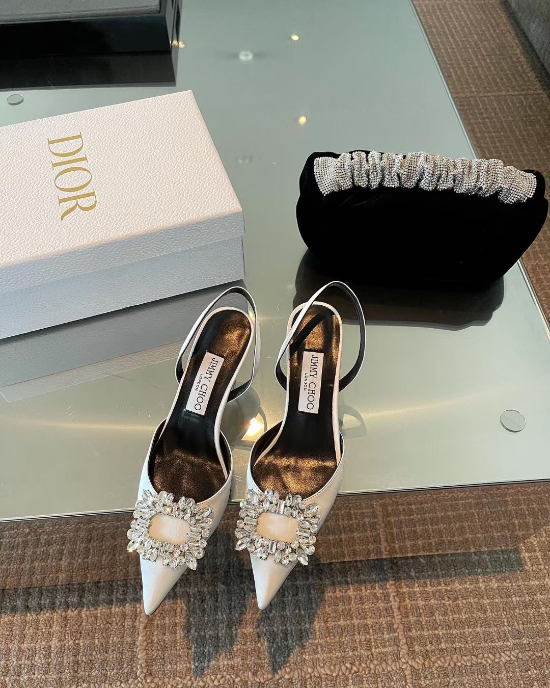 Jimmy Choo Satin Pumps With Crystal Buckle