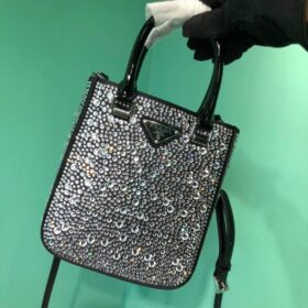 Prada Small Crystal-Studded Satin Tote Bag
