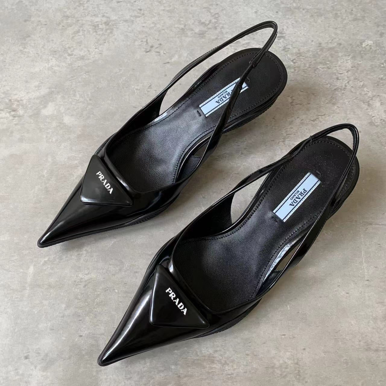 Prada Brushed Leather Slingback Pumps Size 36 Black