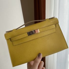 Hermès Kelly Pochette Lizard Mimosa PHW