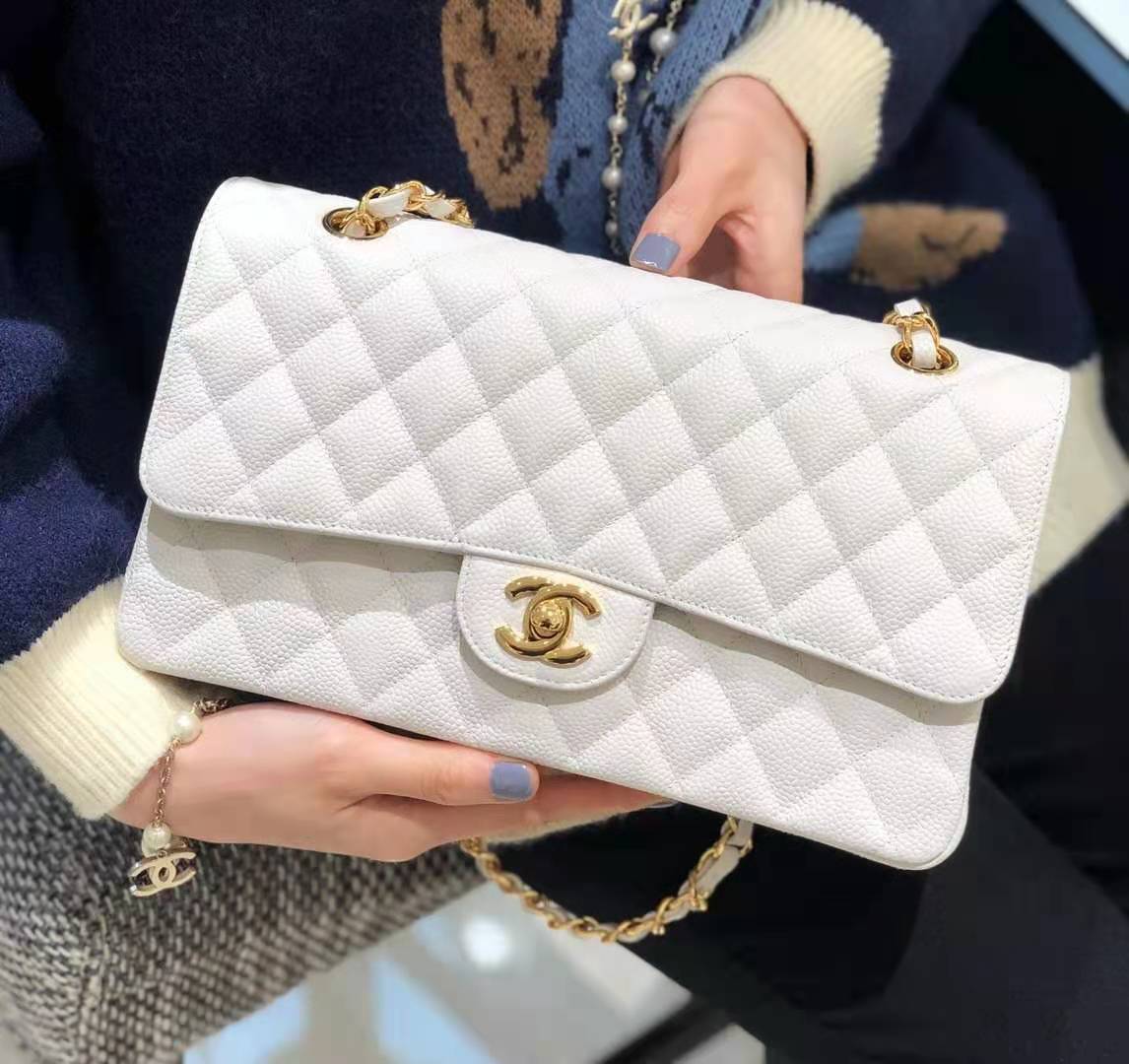 Chanel Classic Double Flap Medium Caviar White