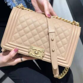 Chanel Boy Beige Caviar Medium GHW