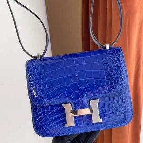 Hermès Constance 18 Shiny Alligator Blue Electric PHW