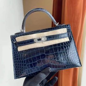 Hermès Kelly 20 Mini Shiny Alligator Bleu Sapphire PHW