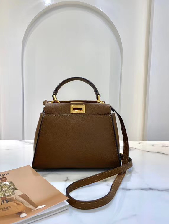 Fendi Peekaboo Grained Calfskin Mini Brown