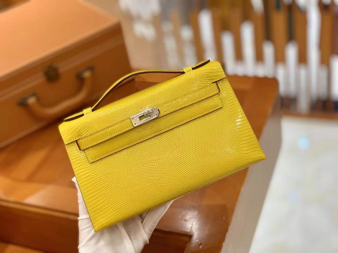 Hermès Kelly Mini 22 Pochette Lizard Jaune De Naples PHW