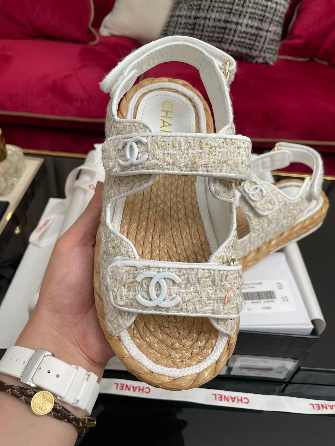 Chanel Tweed Dad Sandals