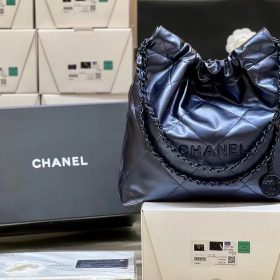 Chanel 22 Small Handbag Blue Metallic