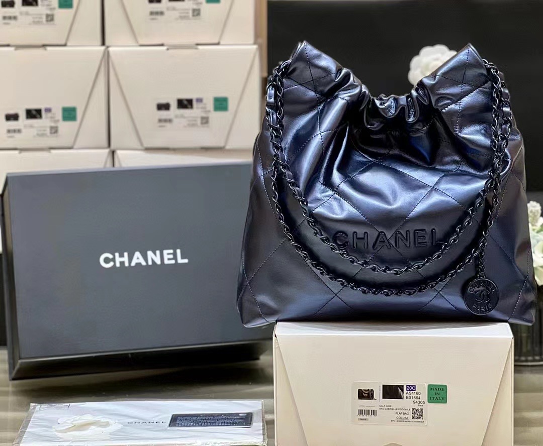 Chanel 22 Small Handbag Blue Metallic