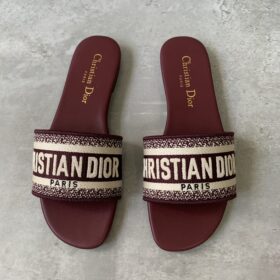 Dior Maroon Mule In Embroidered Cotton