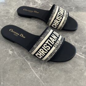Dior Black Mule In Embroidered Cotton