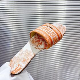 Dior Dway Slide Bright Orange Toile de Jouy Embroidered Cotton