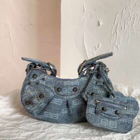 Balenciaga Le Cagole XS BB Monogram Bleached Denim Balenciaga Le Cagole XS BB Monogram Bleached Denim