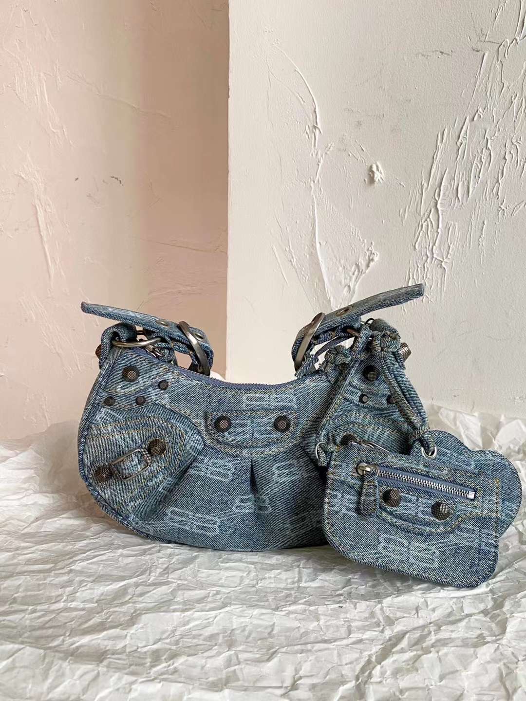Balenciaga Le Cagole XS BB Monogram Bleached Denim