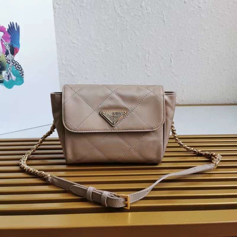 Prada Tessuto Flap Nylon Shoulder Bag With Chain Strap