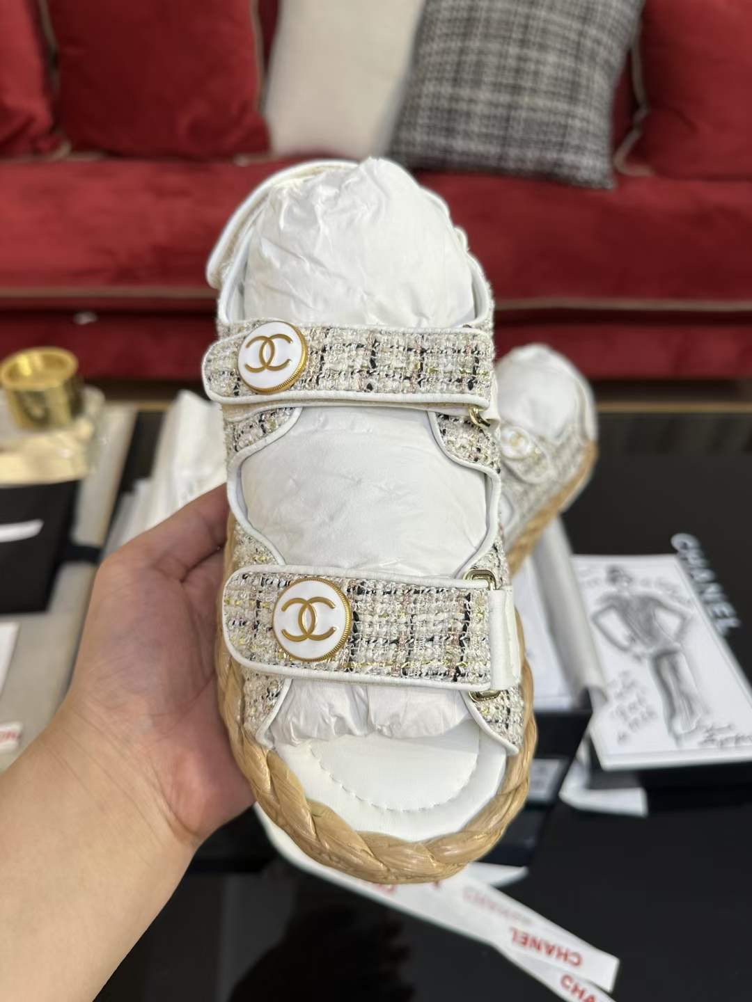 Chanel Tweed Dad Sandals