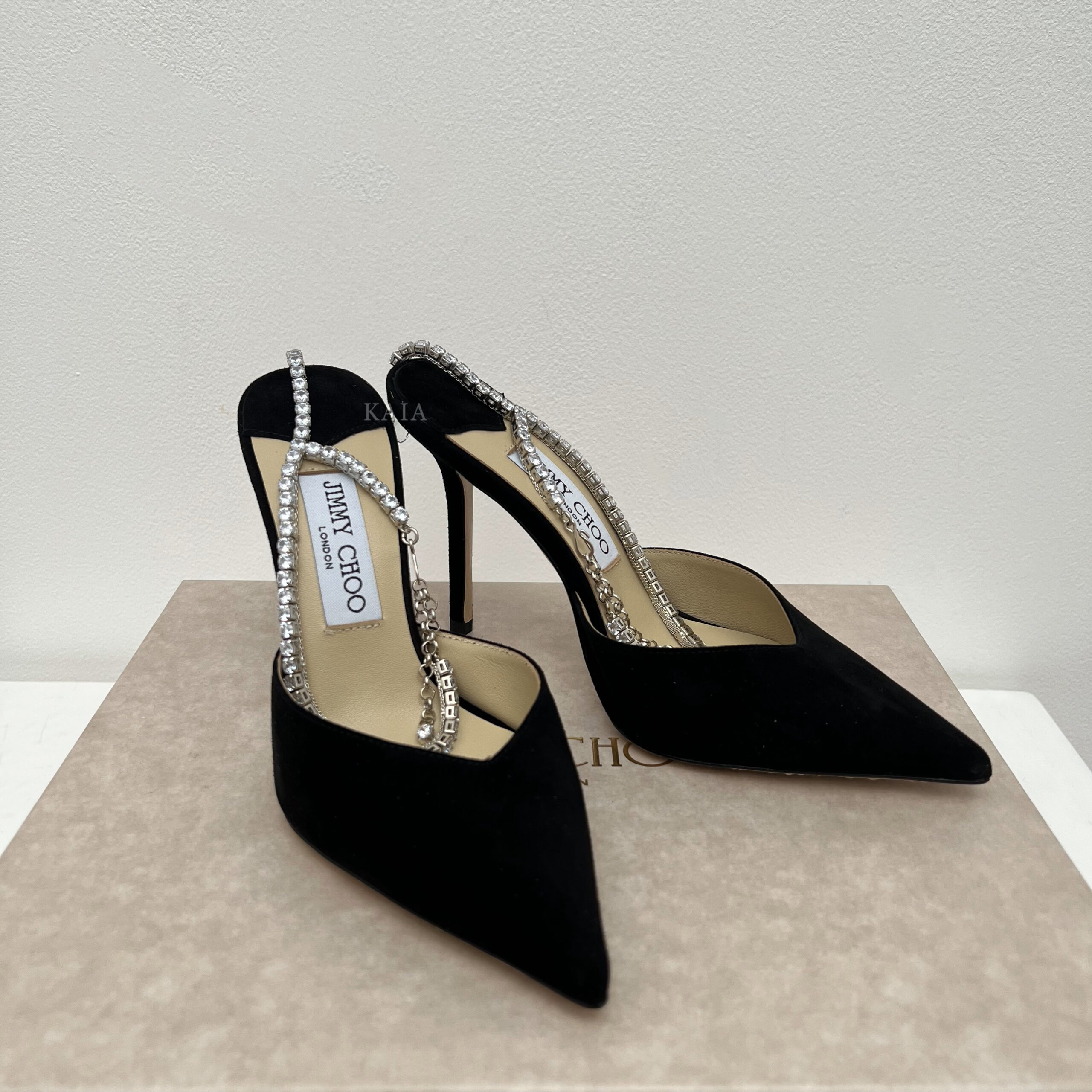 Jimmy Choo Black Suede Pumps With Crystal Embellishment