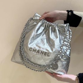 Chanel 22 Small Handbag Silver Metallic