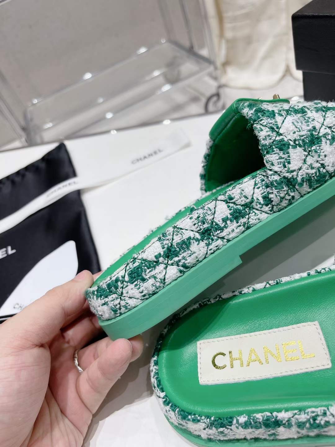 Chanel Tweed Sandals Chanel Tweed Sandals