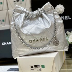 Chanel 22 Medium Handbag Silver Metallic