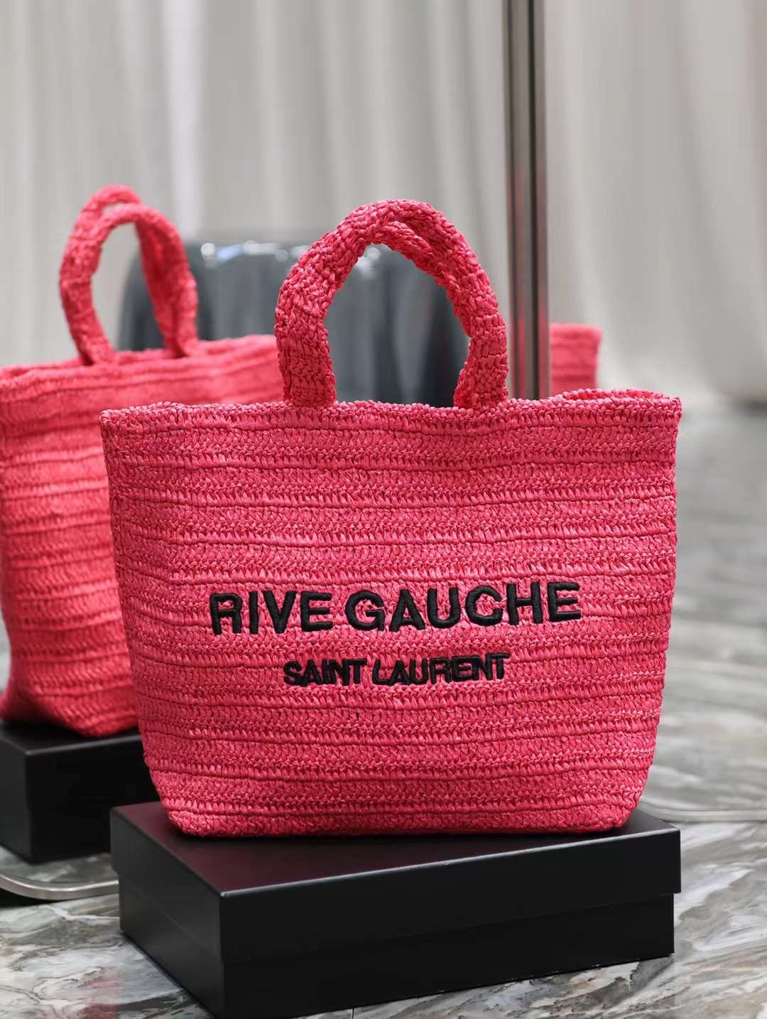 YSL Rive Gauche Raffia Crochet