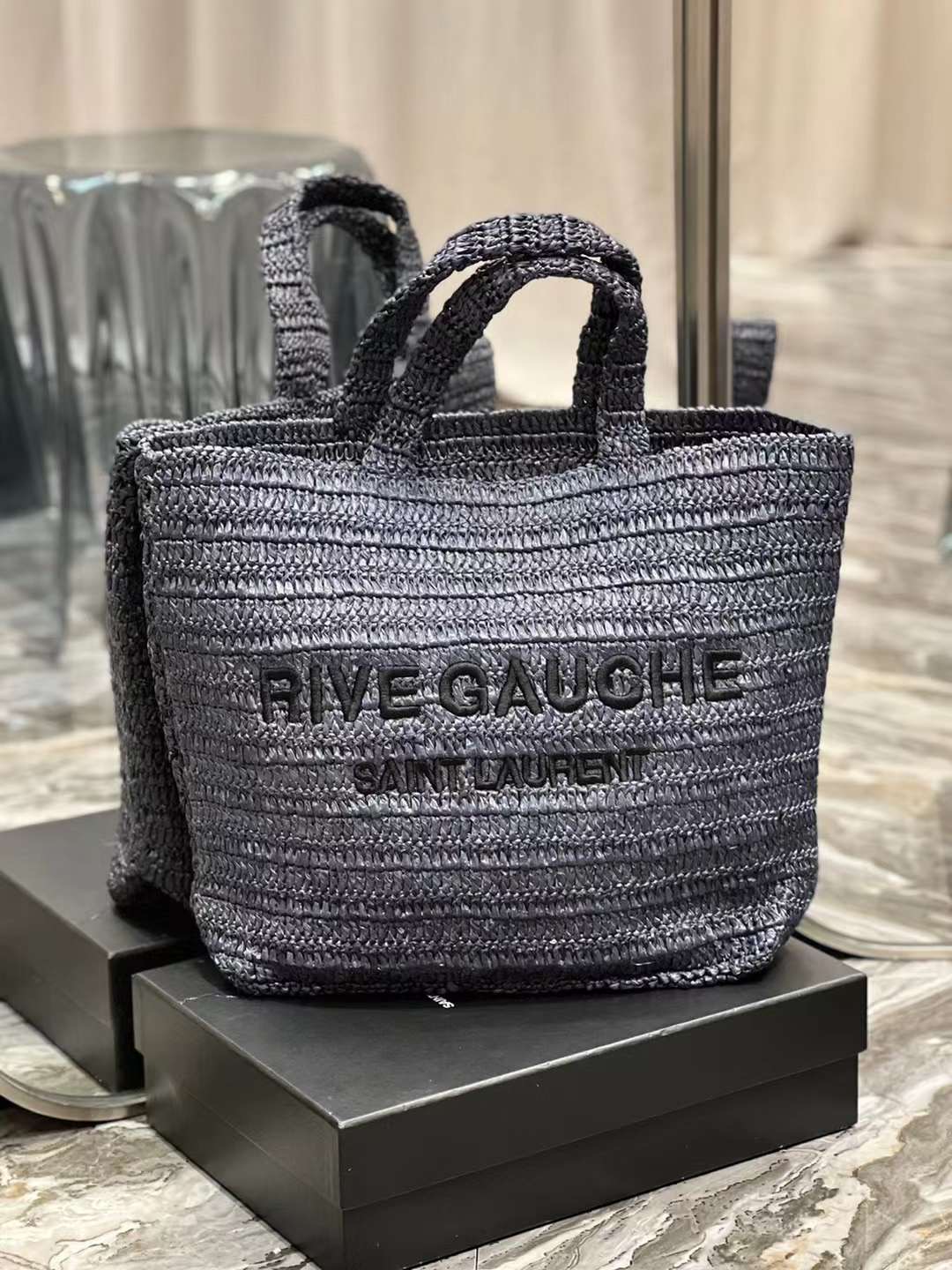 YSL Rive Gauche Raffia Crochet