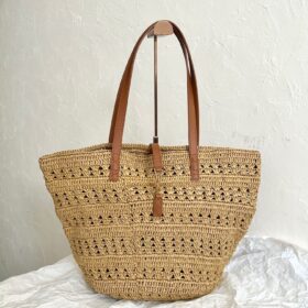 YSL Panier Medium Bag In Raffia Crochet