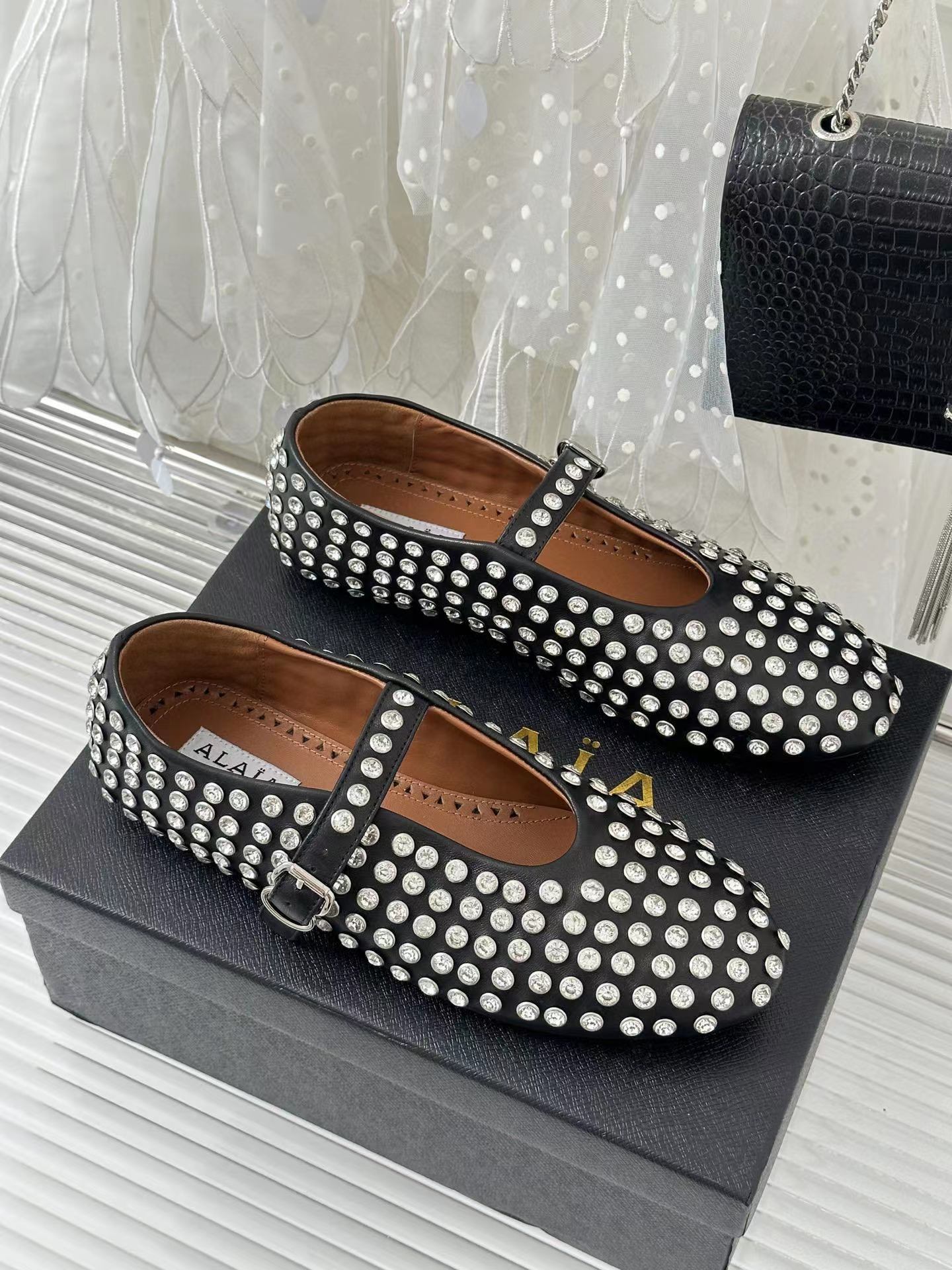 Alaia Ballerina In Strass Lambskin