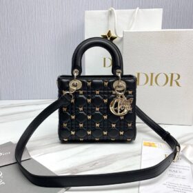 Lady Dior Small With Gold-Finish Butterfly Studs Lady Dior Small With Gold-Finish Butterfly Studs