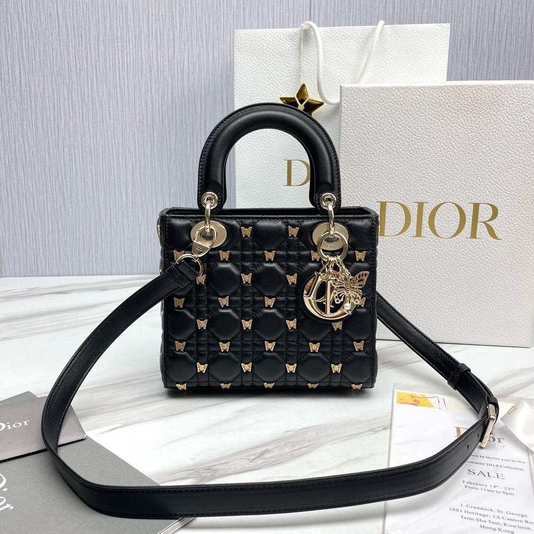 Lady Dior Small With Gold-Finish Butterfly Studs